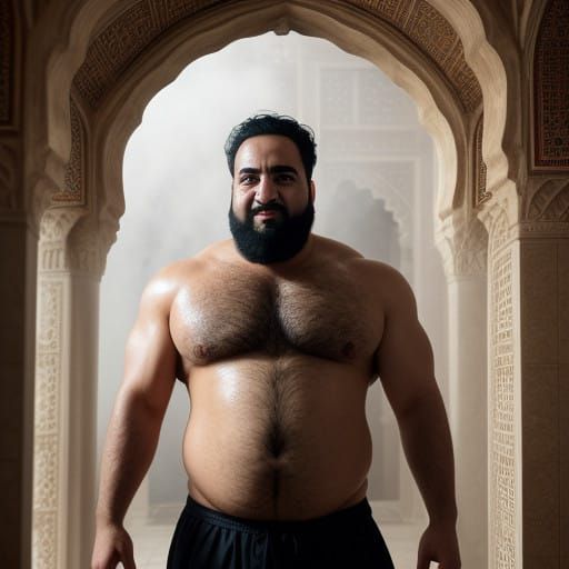 Stocky Lebanese Man in Moroccan Bathhouse
