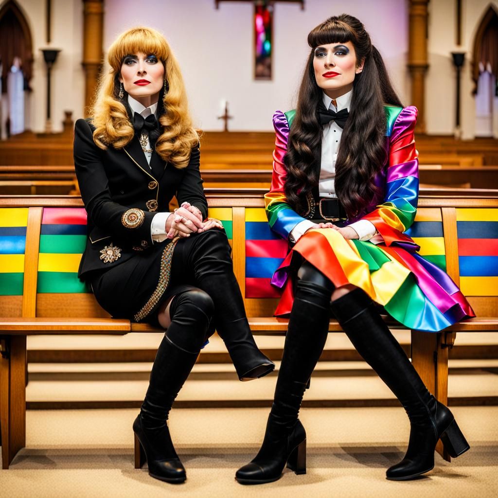 Colorful Church Scene with Rainbow Skirts