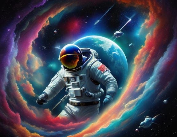 Astronaut Lost in Dreamy Space Fantasy, Masterpiece in Hyper...