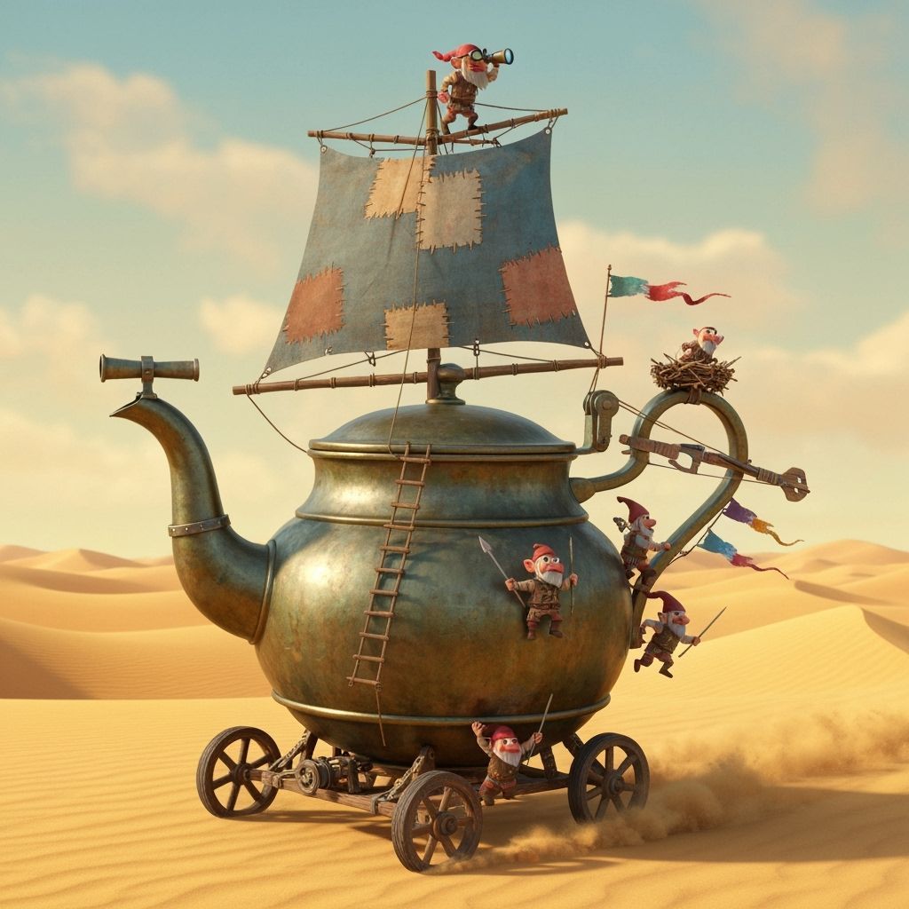 Gnome Desert Ship in Pixar Animation Style
