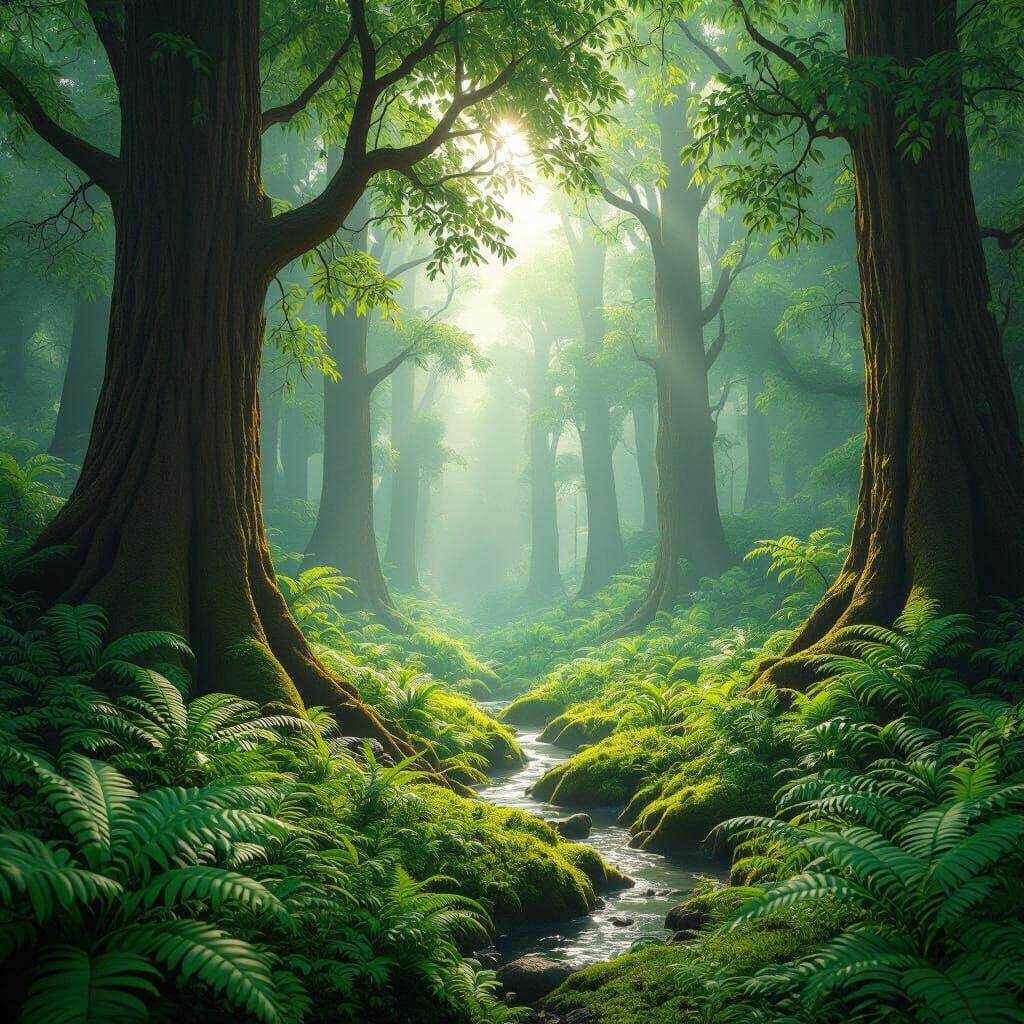 Lush Emerald Forest in Ethereal Light