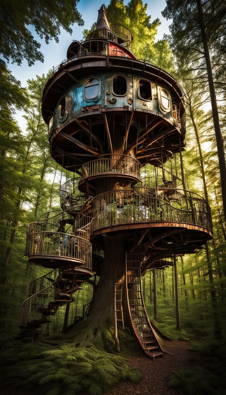 Amusement Park Treehouse in Dramatic Lighting
