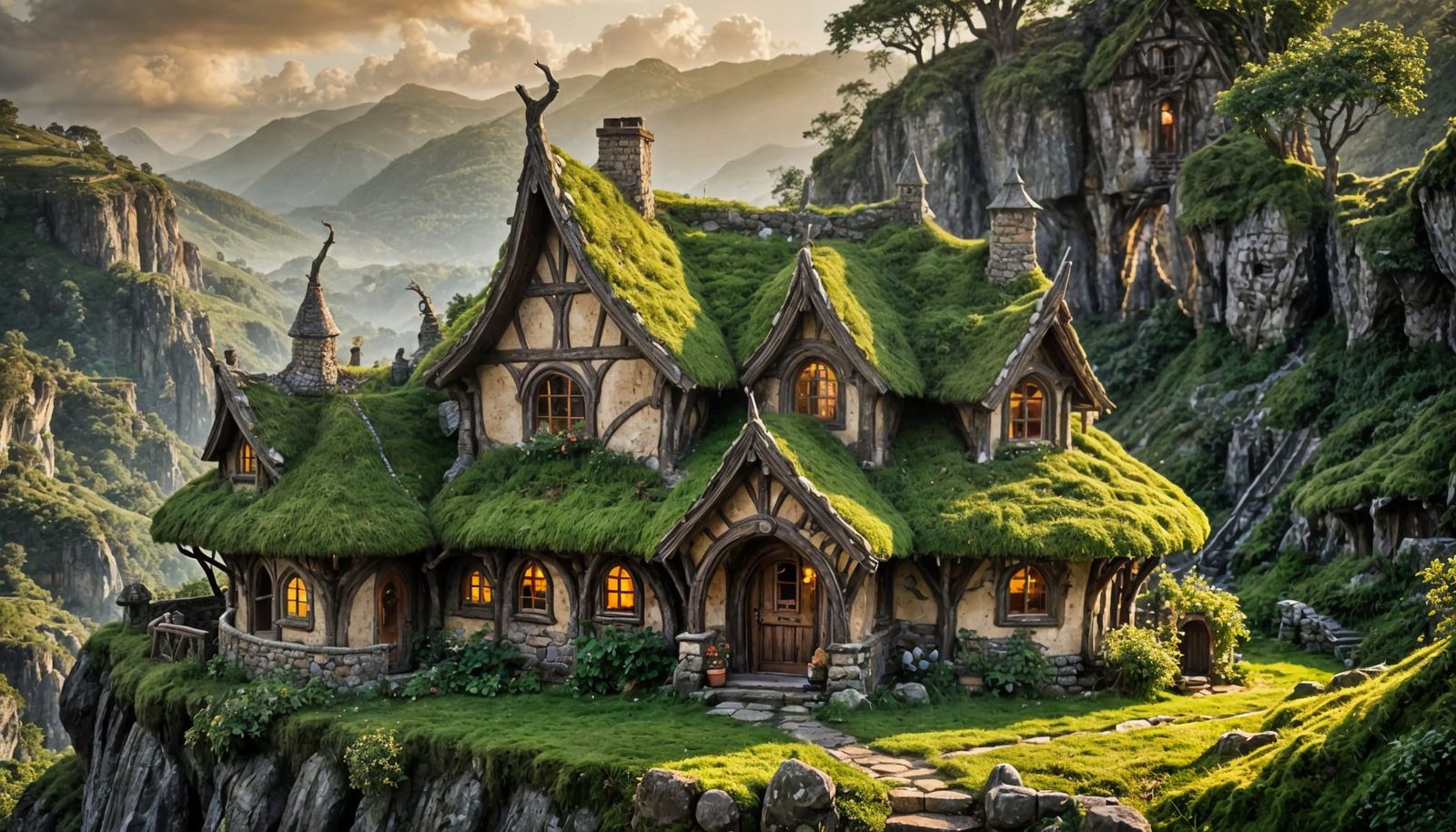 Elven Cliffside Cottage with Round Towers