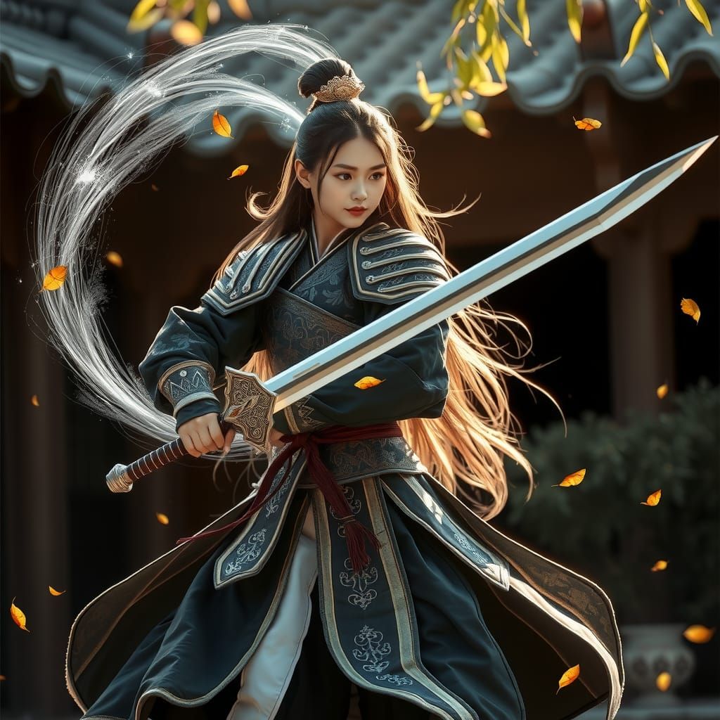 Chinese Warrior Woman with Silver Aura