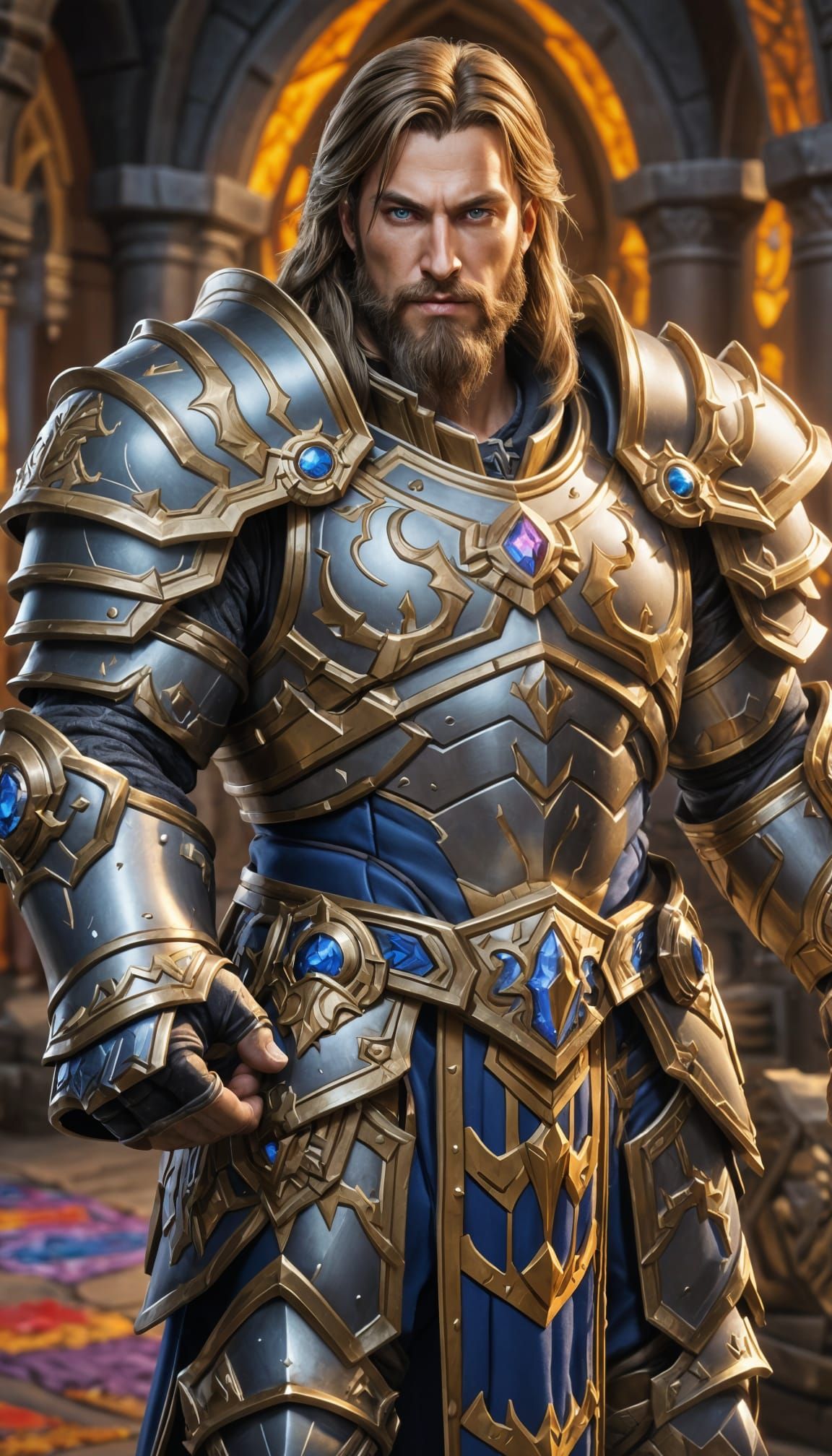 Hyperrealistic Paladin in Warcraft Style Armor