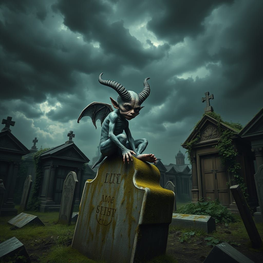 Biomechanical Baby Demon in Ancient Cemetery