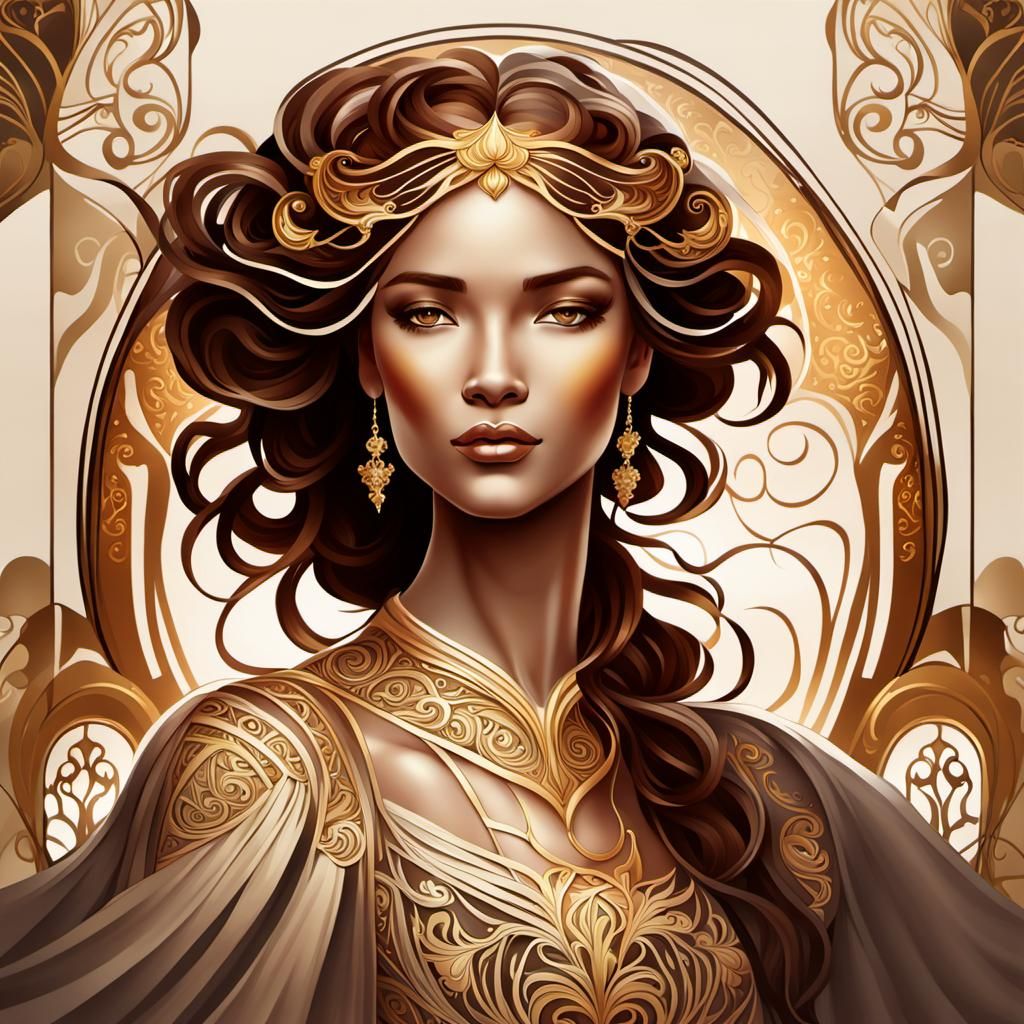 Art Nouveau Majestic Woman Portrait in Digital Painting
