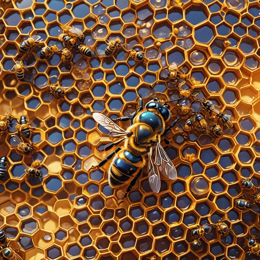 Bee Flying to Honeycomb Cell in Macro Photography