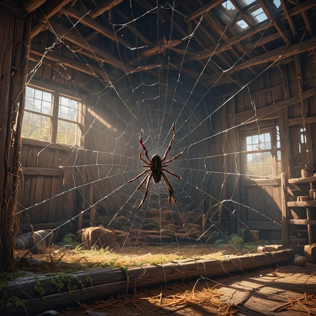 Spider Spinning Web: Detailed Matte Painting