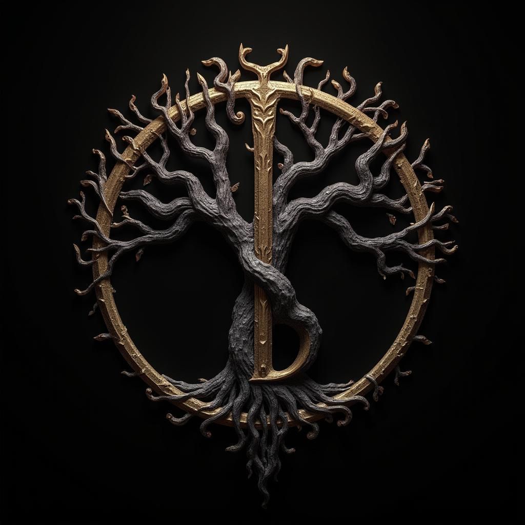 Gold Tree of Life Logo in Dark Fantasy Style