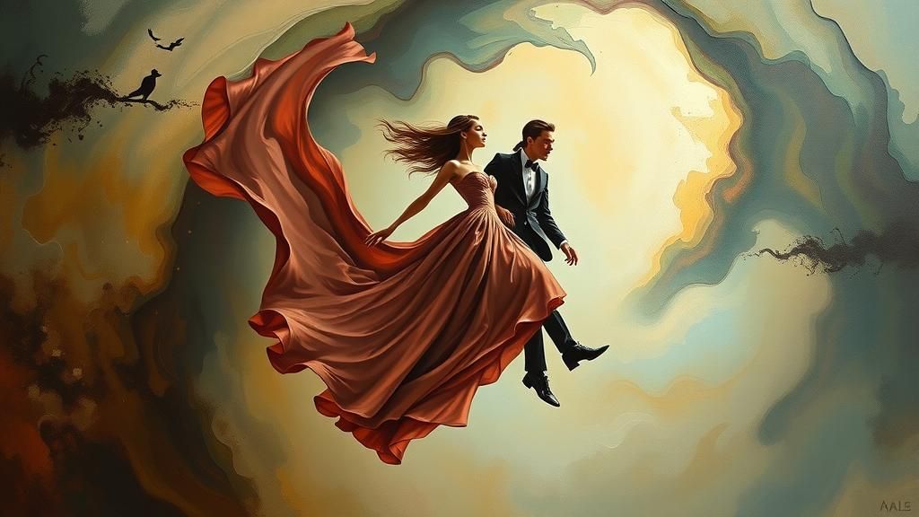 Surreal Couple in Dreamscape as Oil Painting