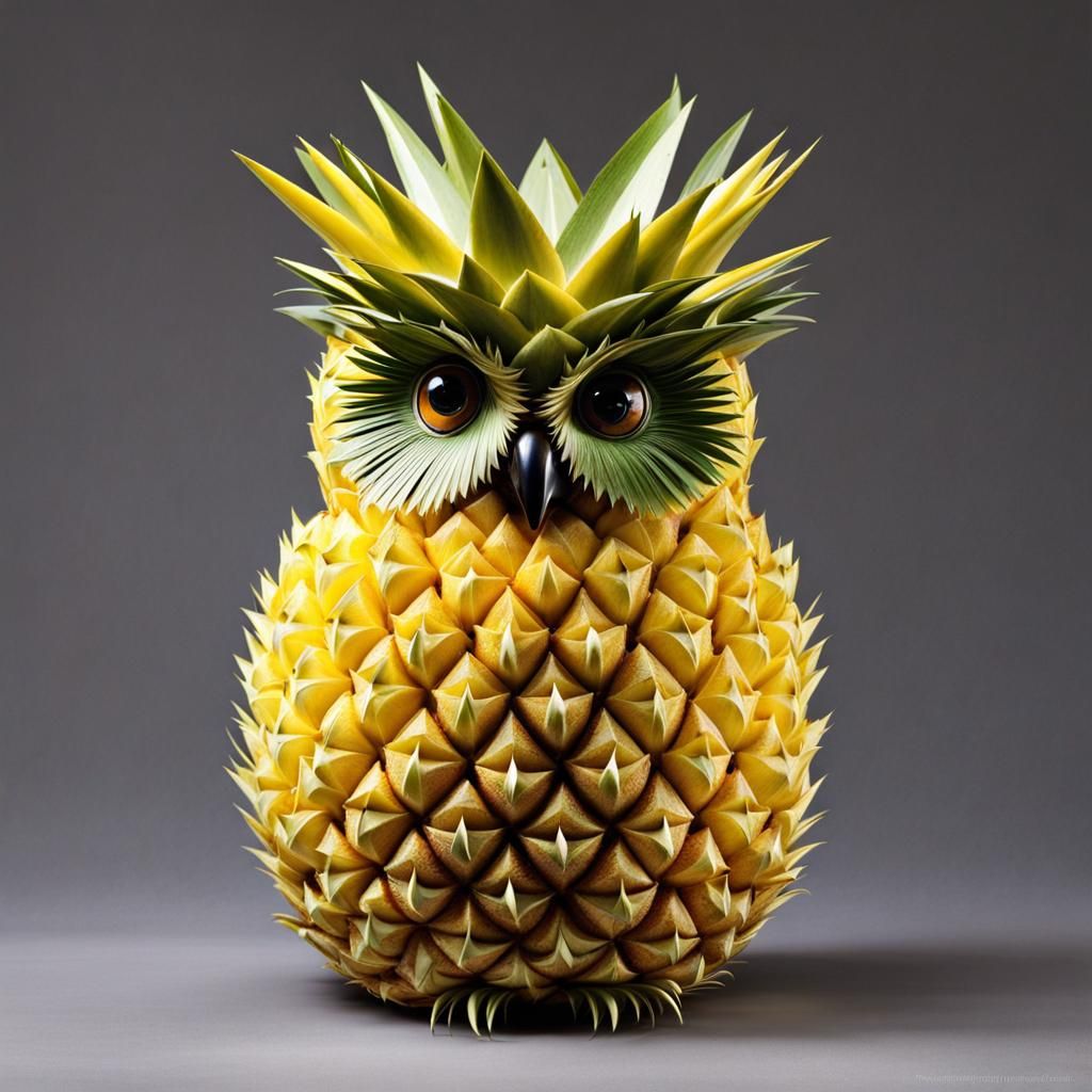 Pineapple Owl Detailed Sculpture