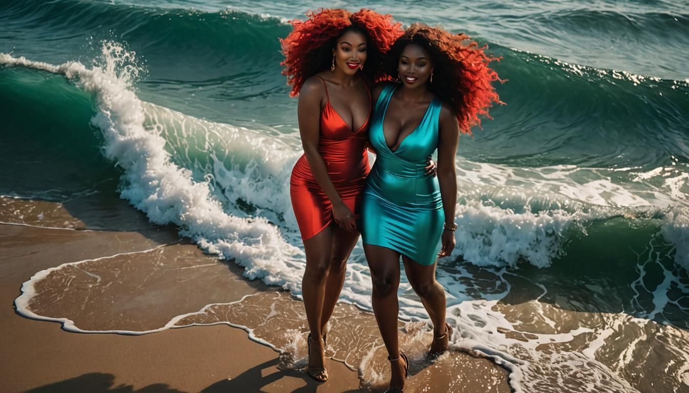 Two Curvy Women in Mini Dresses: Digital Art