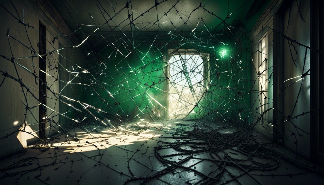 Claustrophobic Room Filled with Shattered Glass