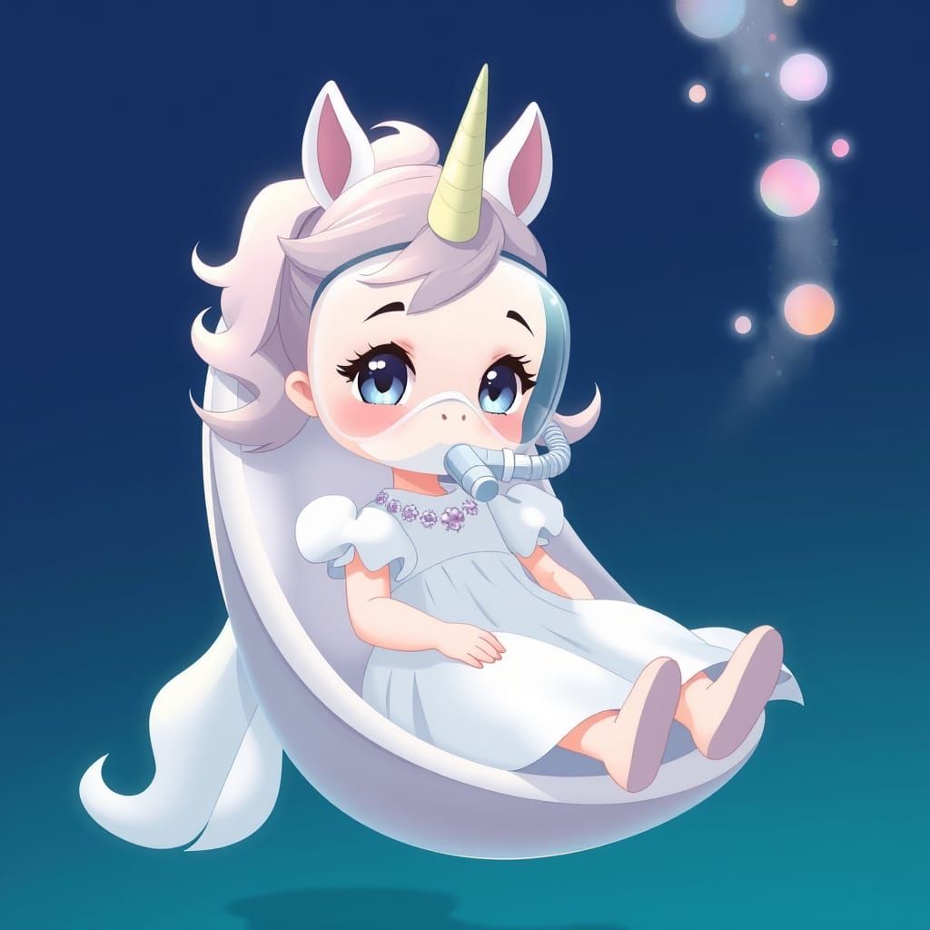 Anime Unicorn Girl in Underwater Recliner