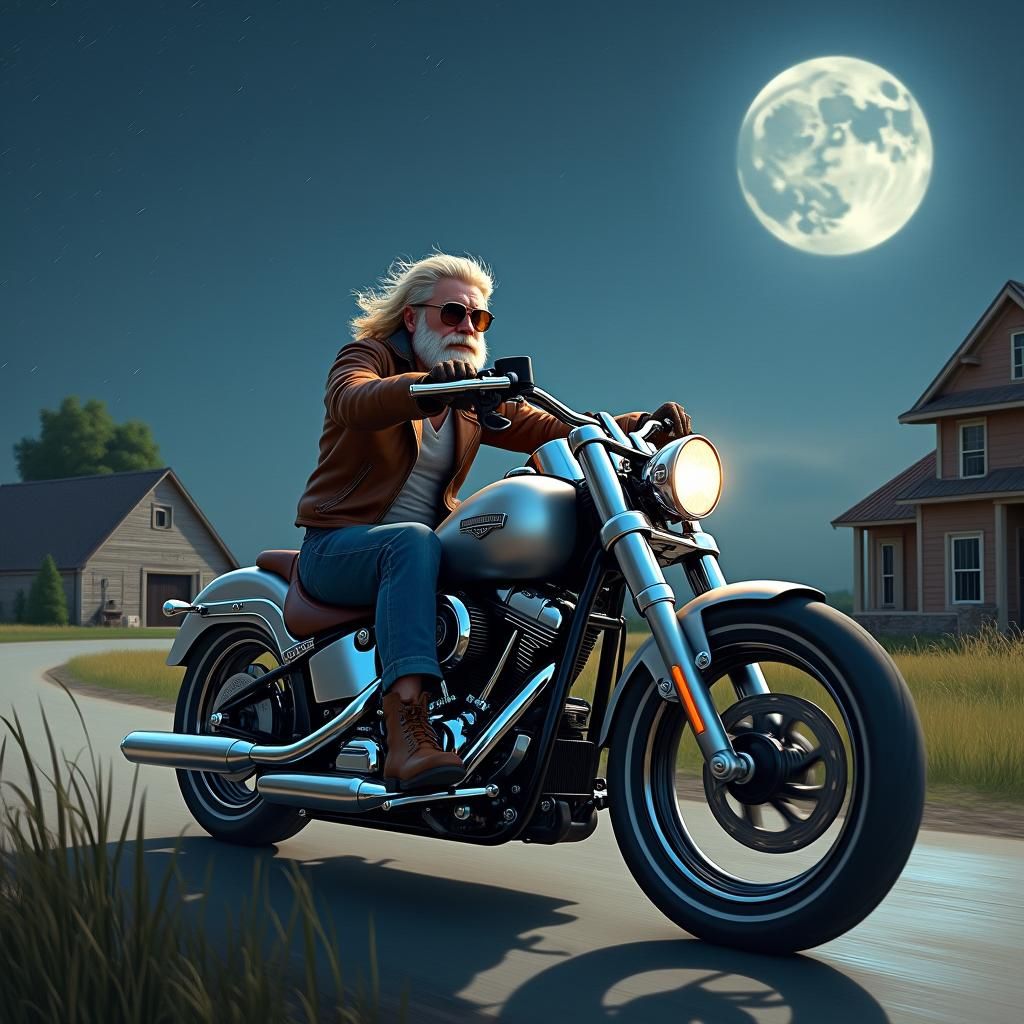 Moonlit Ride on Harley Davidson: Fantasy Concept Art