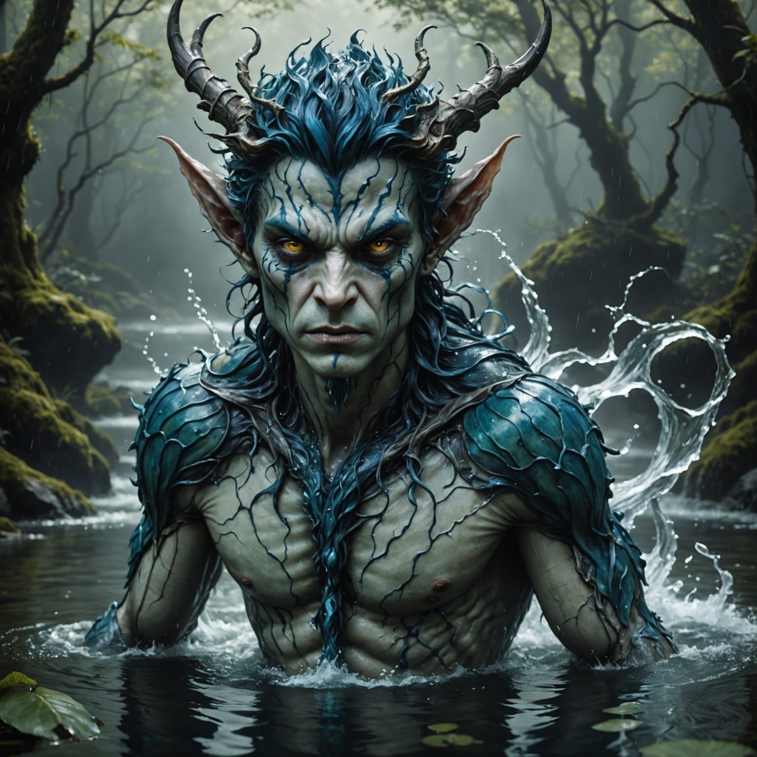 Hyperrealistic Water Fae Embracing Fury
