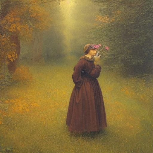 Woman in Autumn Forest, Gentle Moment