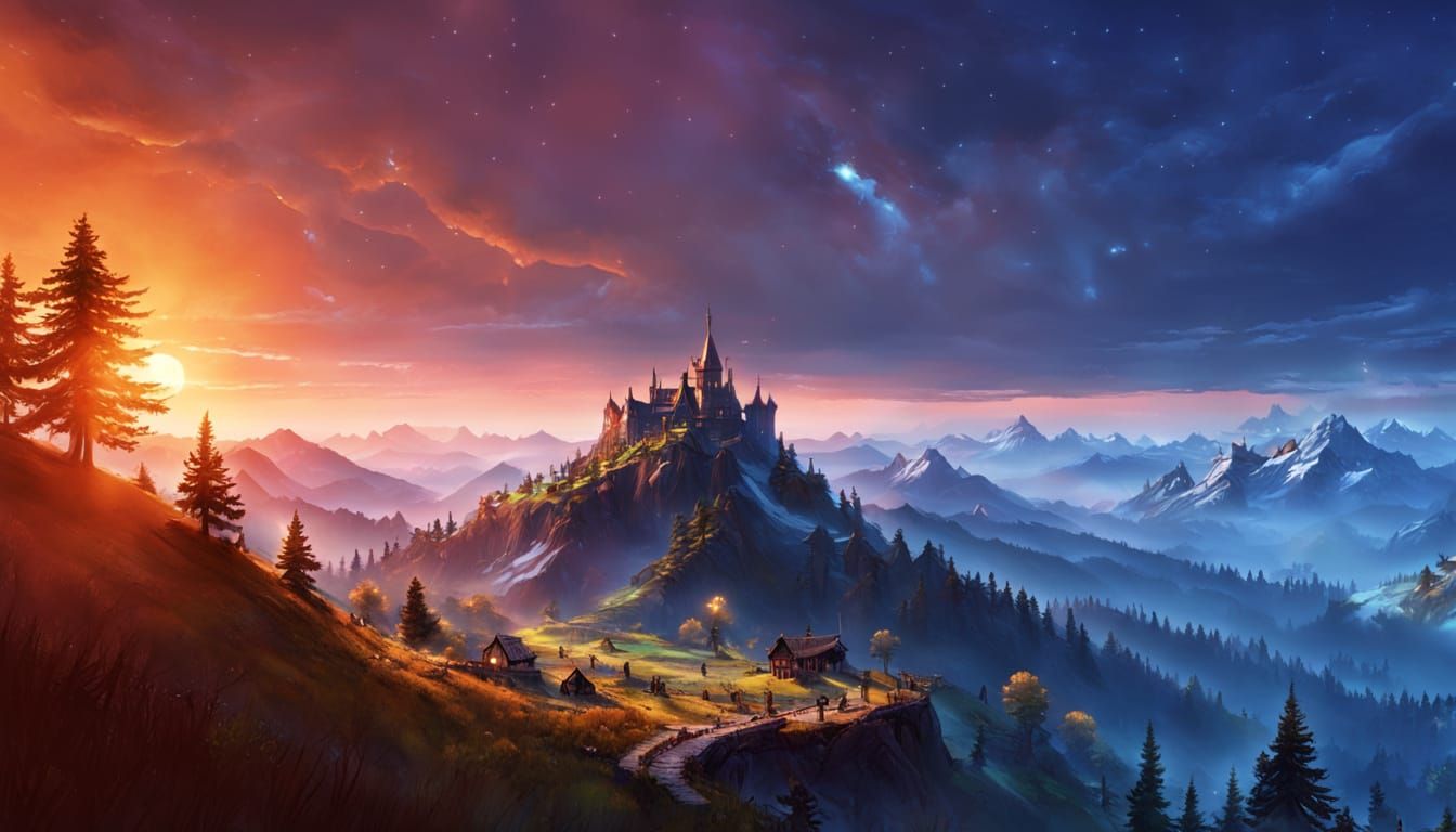 Idyllic Fantasy Landscape at Sunrise