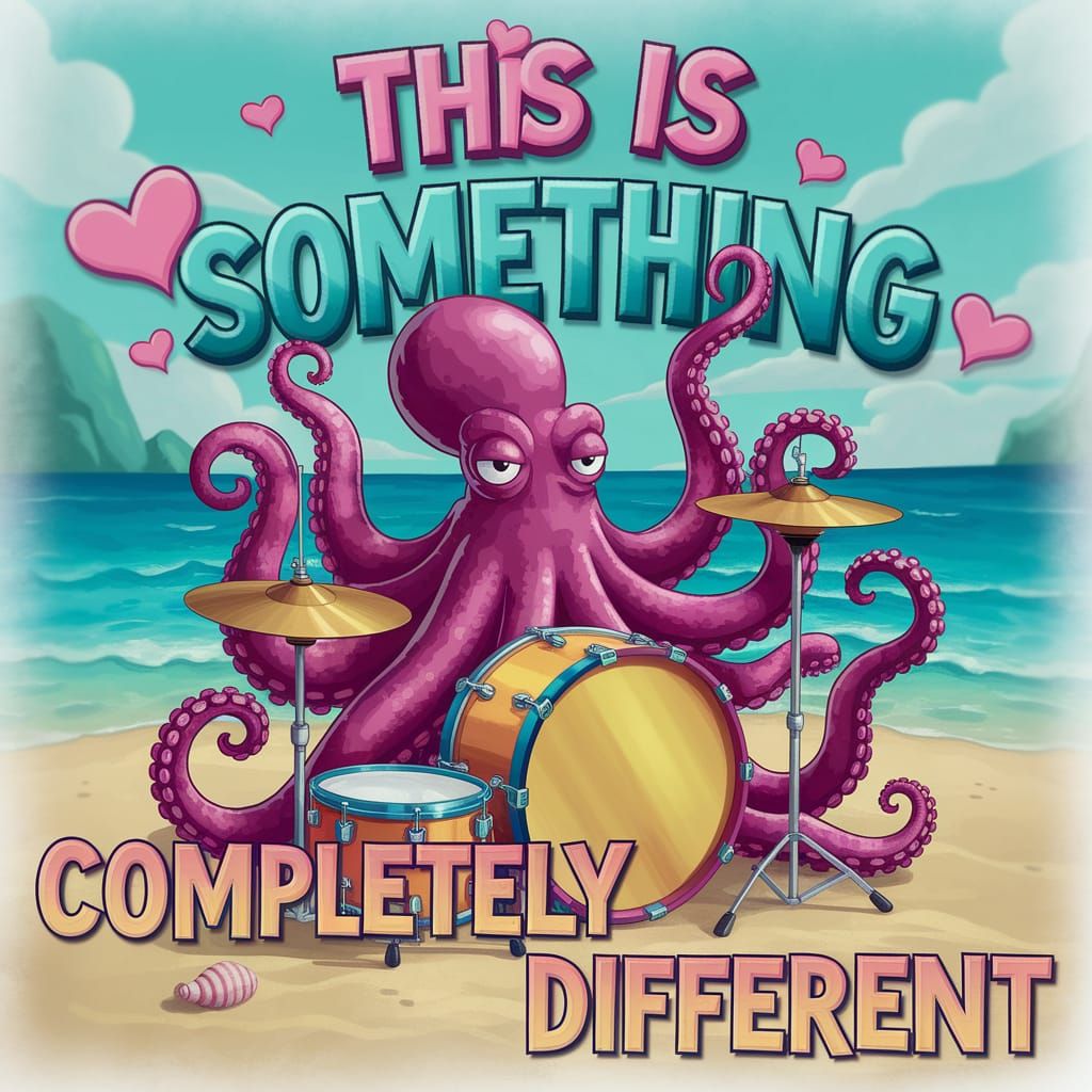 Whimsical Octopus Drummer on a Vibrant Beach