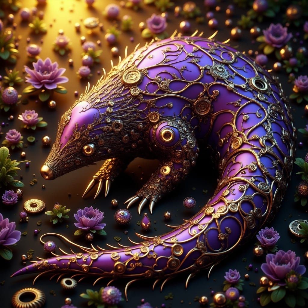 Majestic Steampunk Pangolin in Dark Fantasy Art Nouveau Styl...