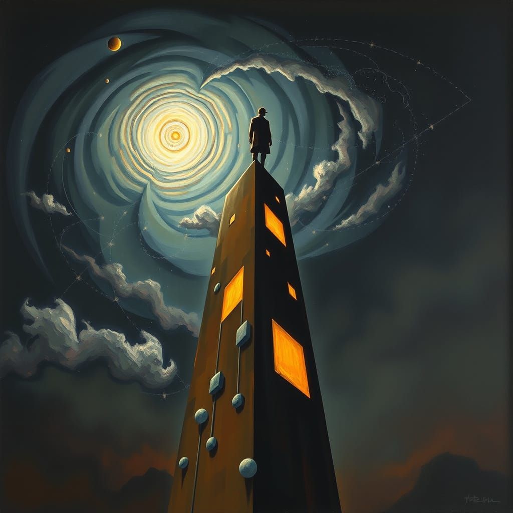 Surreal Figure on Abstract Structure with Cosmic Energy