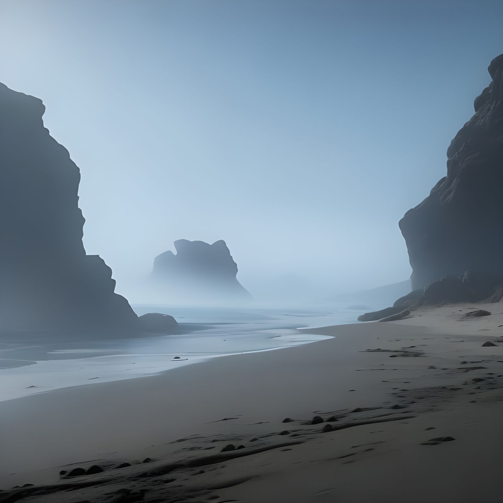 Foggy Beach Waves Crashing: Fantasy Concept Art