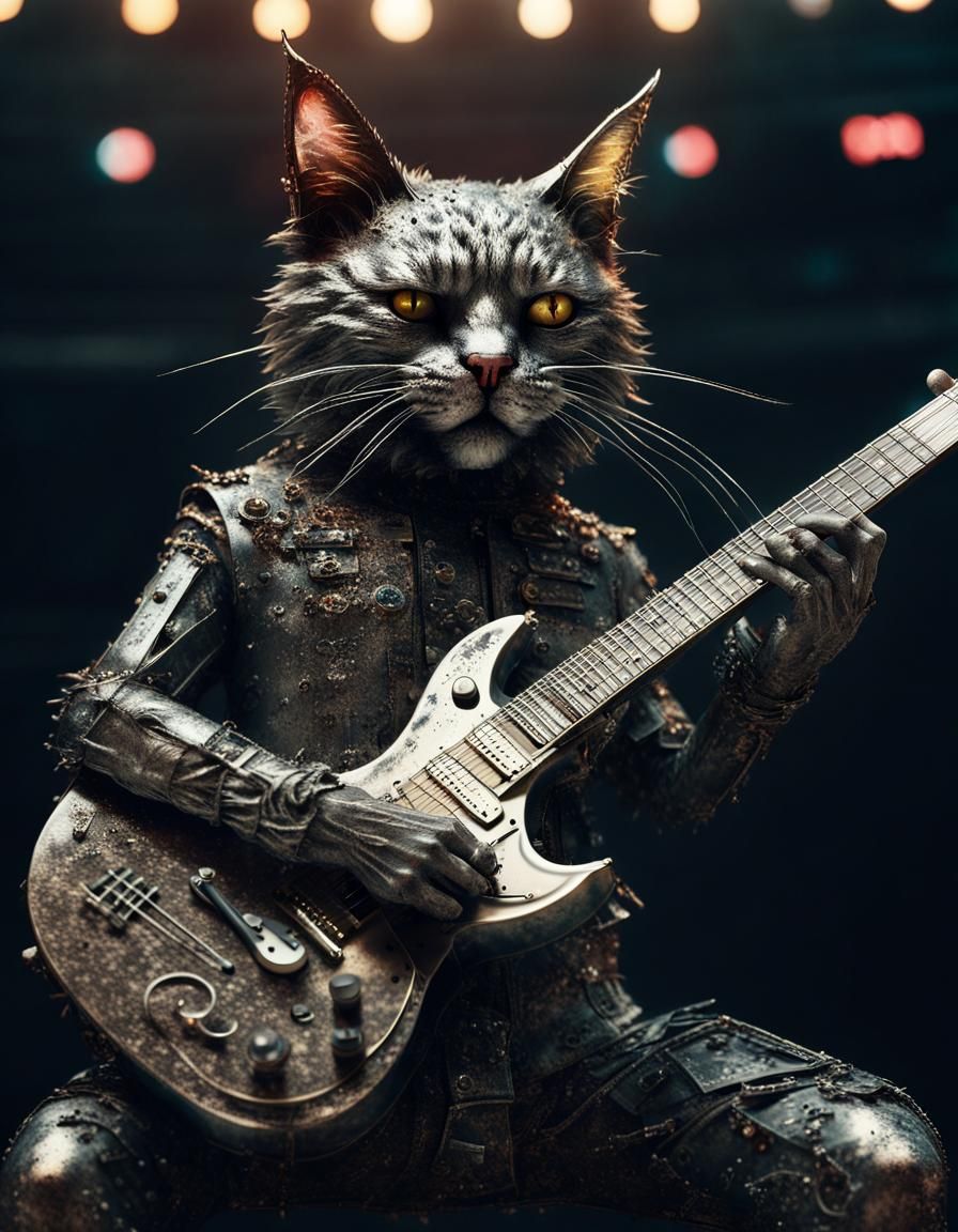 Heavy metal guitar cat.