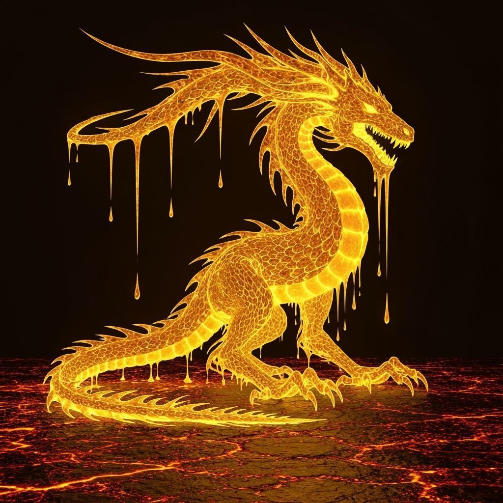 Molten Lava Dragon Dripping Golden Liquid