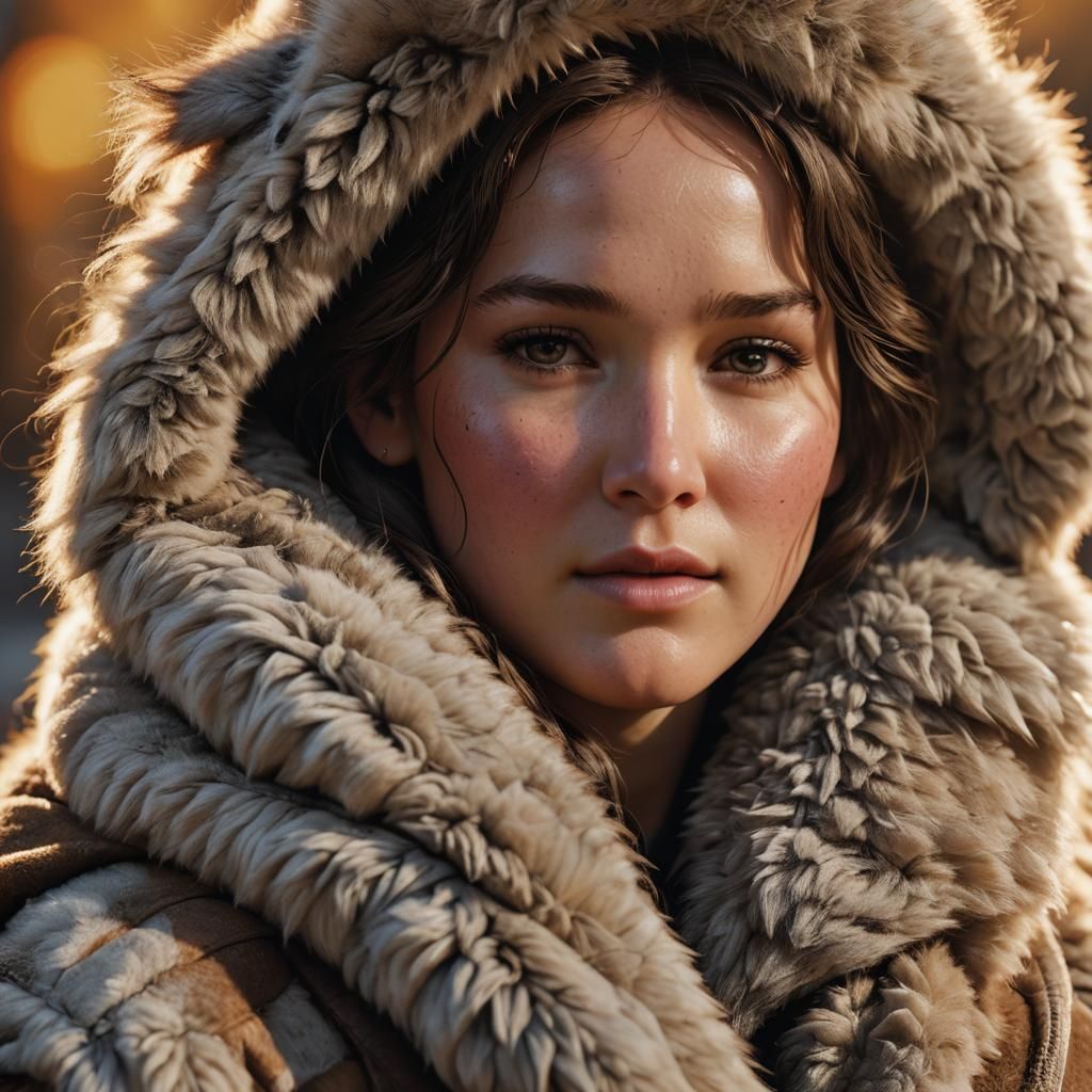 Hyper-Realistic Pregnant Katniss Everdeen in Luxurious Fur C...