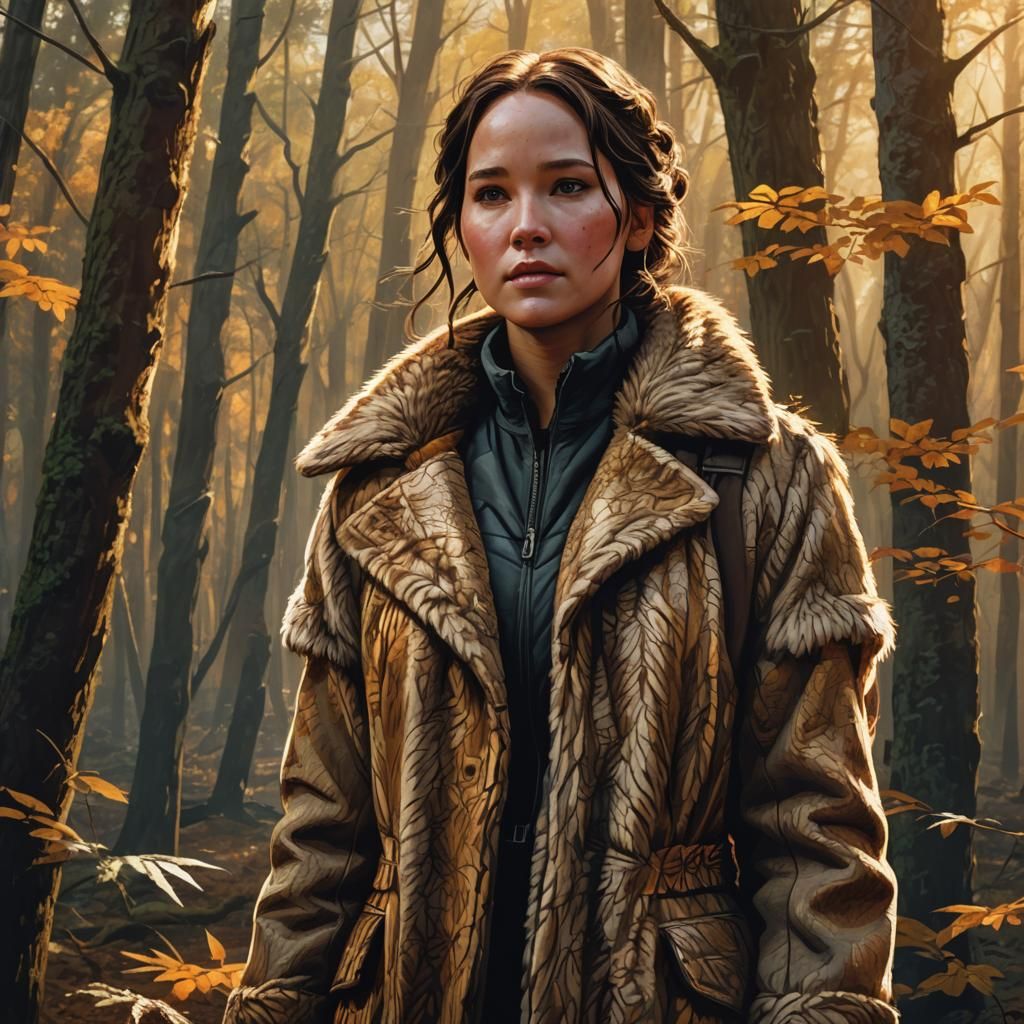 Pregnant Katniss Everdeen in Fur Coat, Digital Art
