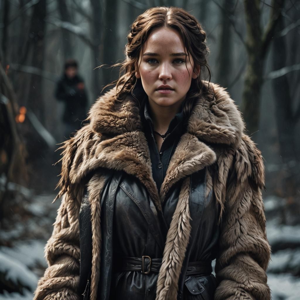 Katniss Everdeen in a Luxurious Fur Coat, Pregnant and Unyie...