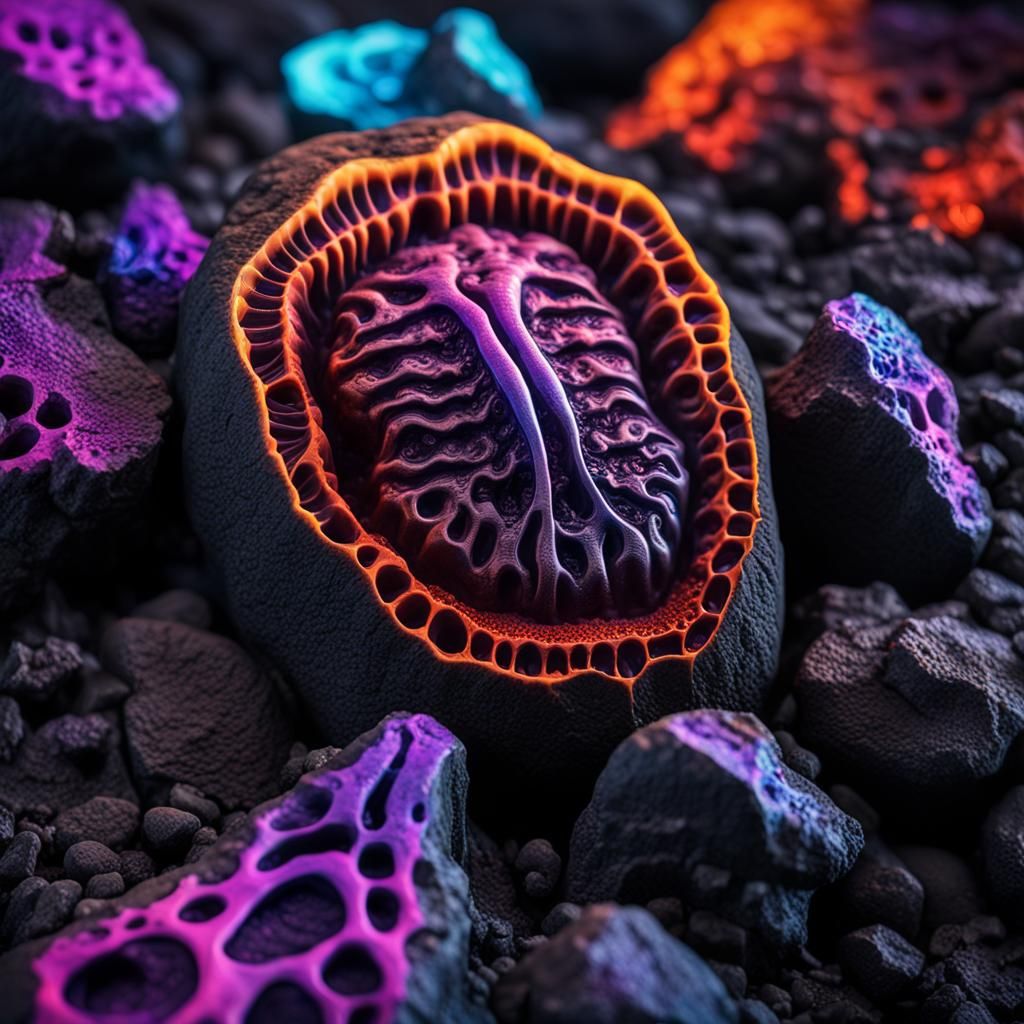 Fluorescent Uvula on Lava Rock: Macro Photography