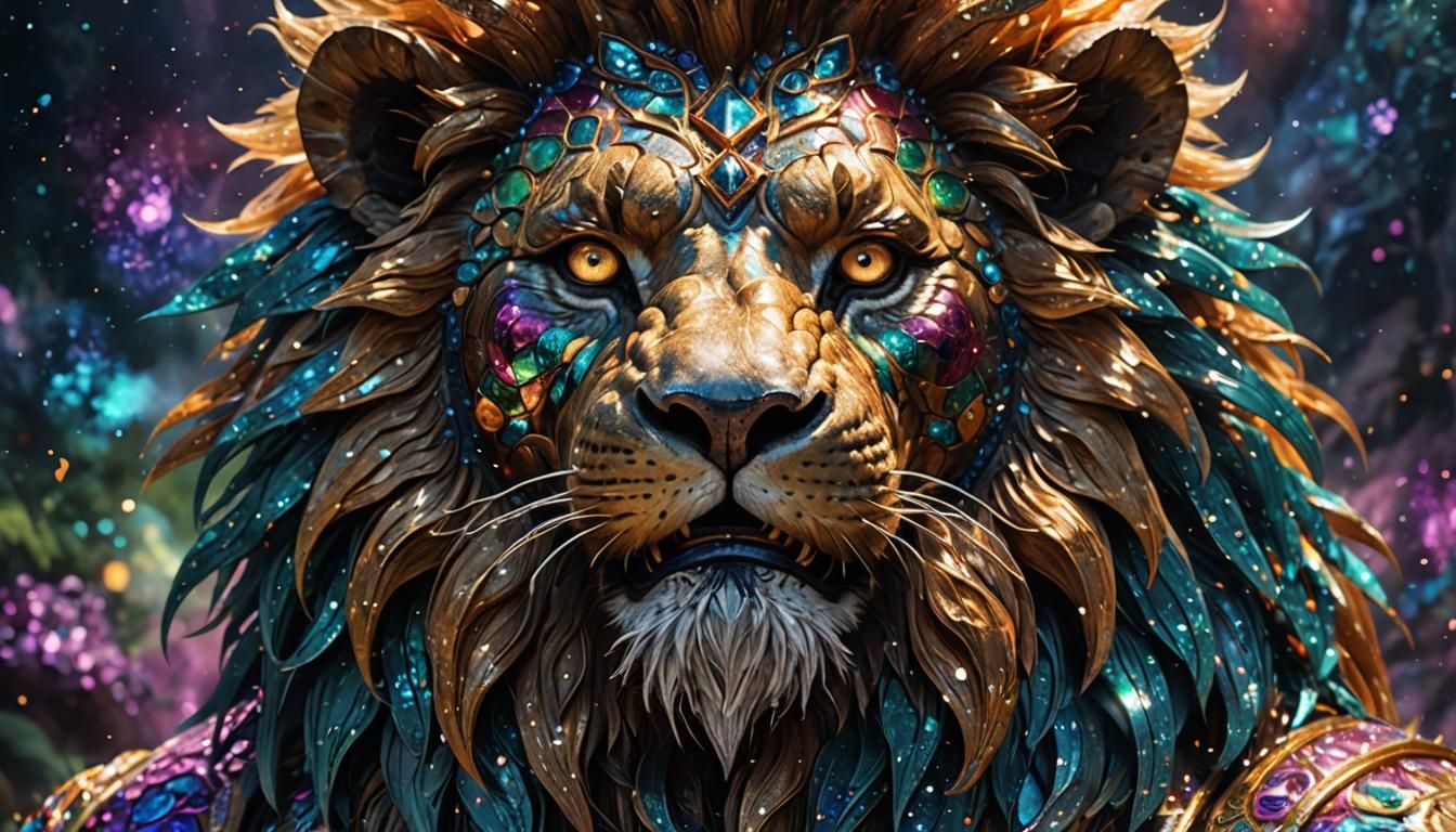 Holographic Lion Creature in Cosmic Astral Illustration