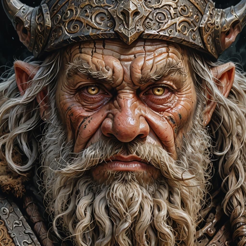 Weathered Dwarf Warrior Face in Detailed Oil Painting