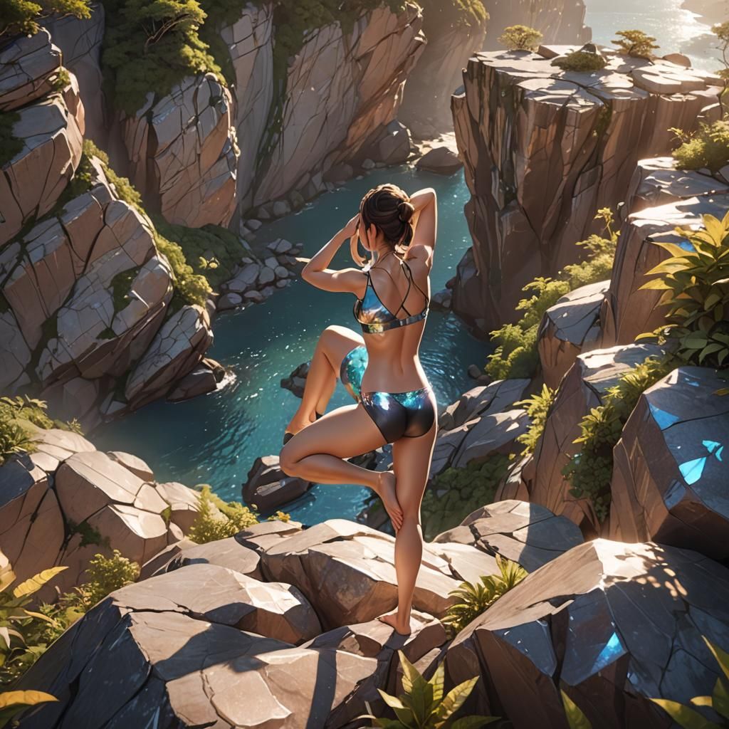 Diamond Bikini Yoga: Hyper-Realistic 3D Anime Art