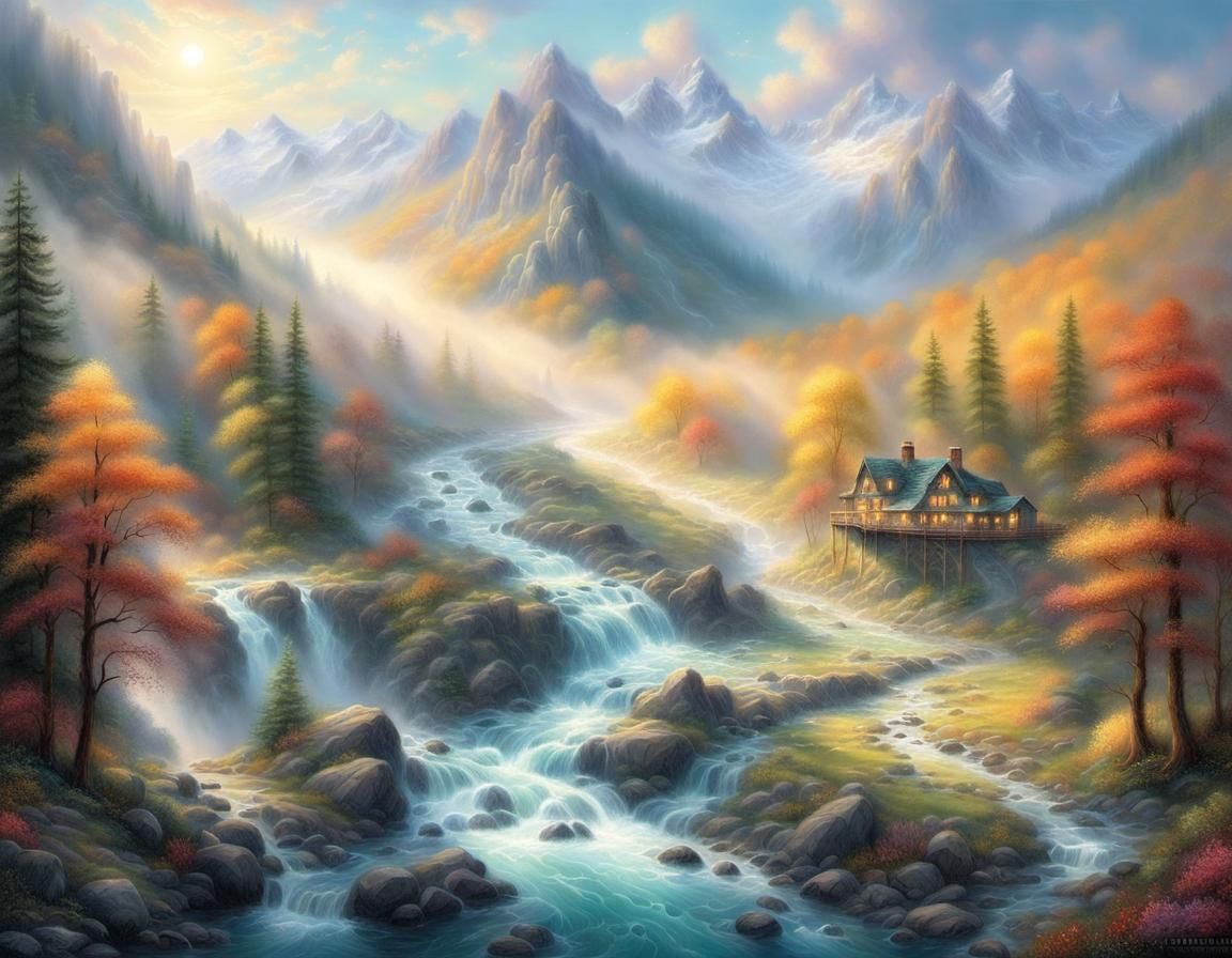 Ethereal River Flows Through Mountain Crack