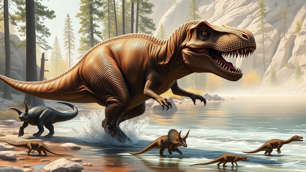 Tyrannosaurus Rex vs Triceratops in Photorealistic Style