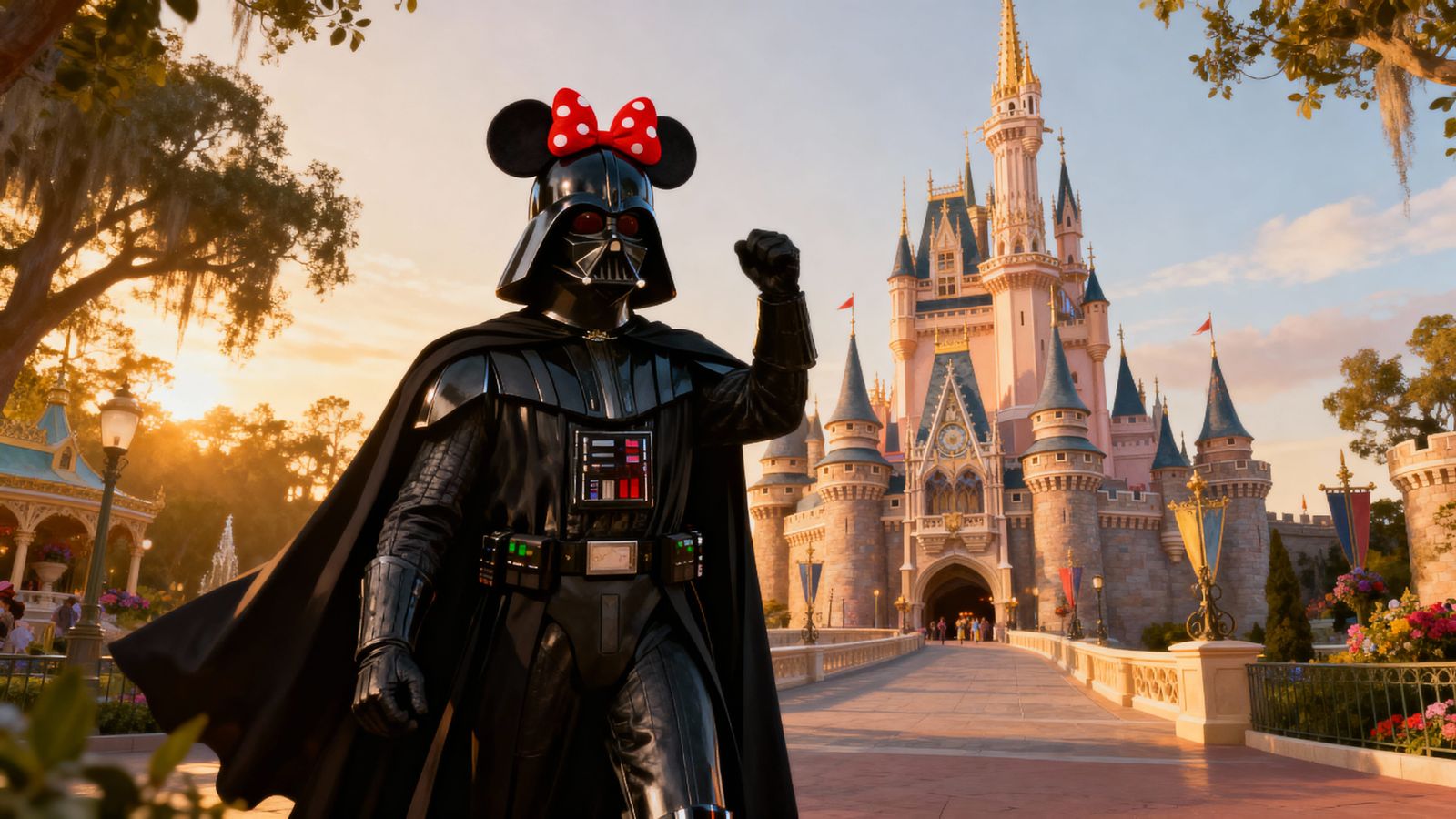 Happy Darth Vader with Minnie Mouse Ears at Disneyland
