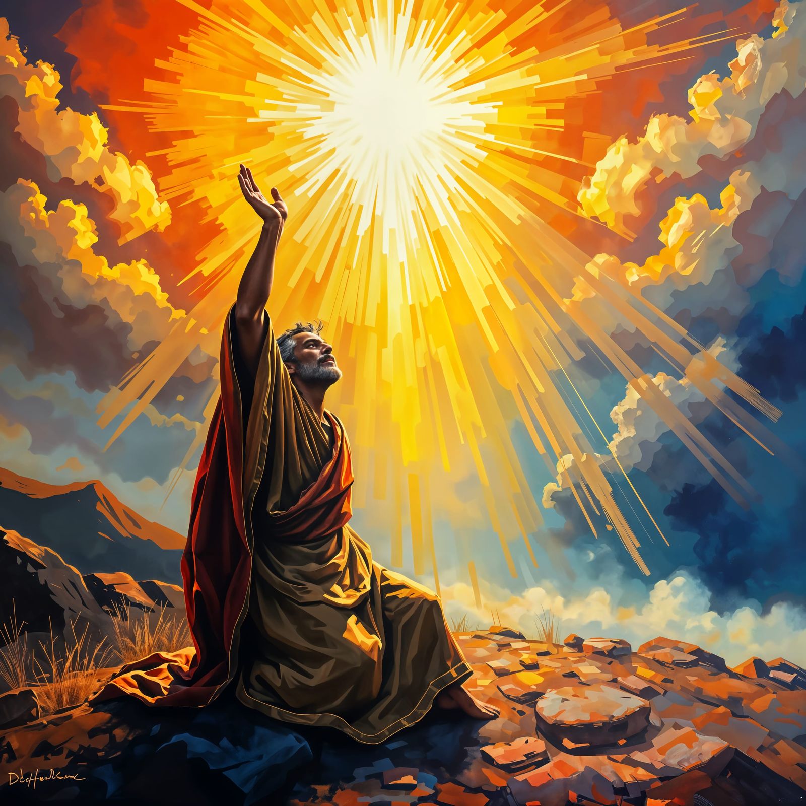 Ancient Prophet Overwhelmed by Heavenly Radiance