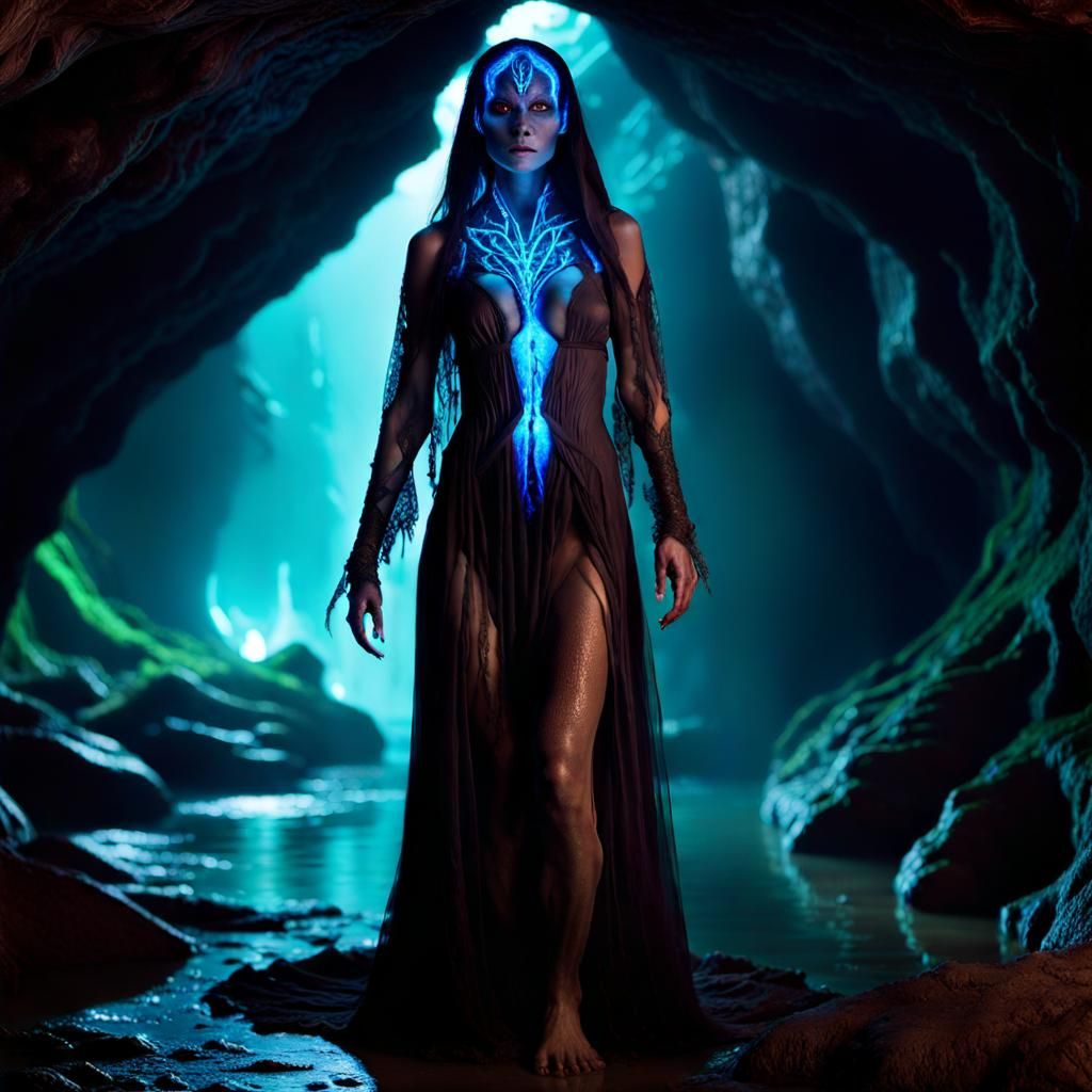 Bioluminescent Mole Woman in Subterranean City