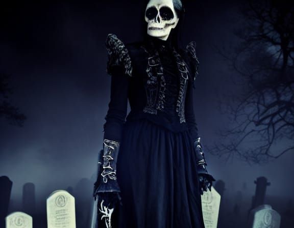 Gothic Fashion Model in Eerie Graveyard Artwork