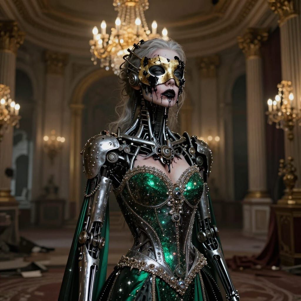 Enigmatic Woman in Ruined Cityscape