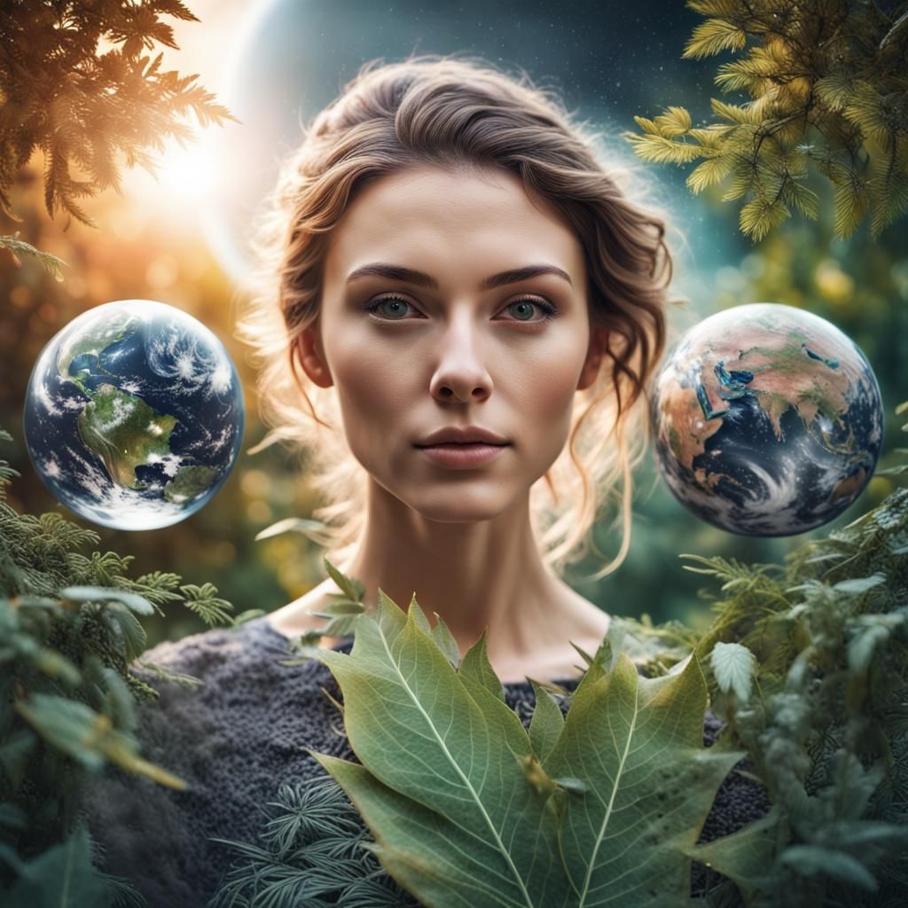 Surreal Portrait with Planetary Background in HDR