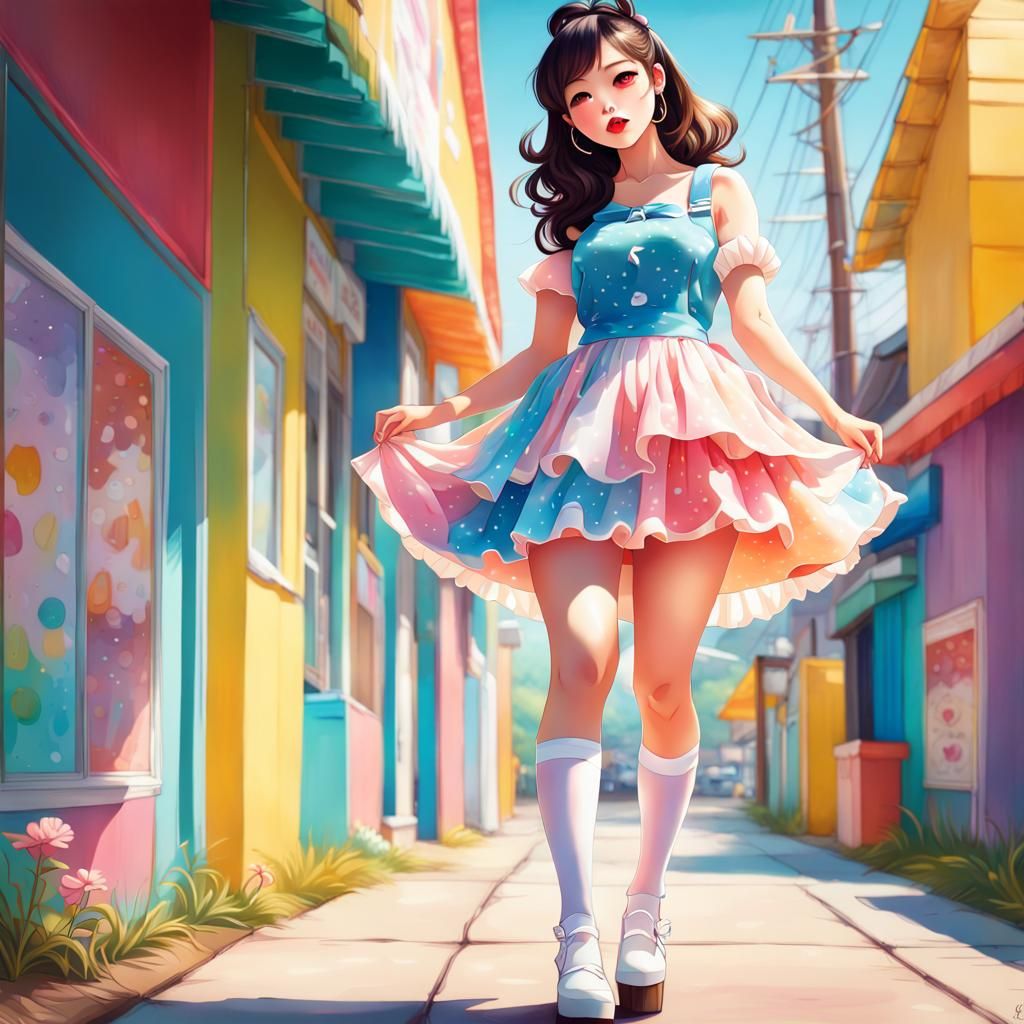 Kawaii Korean Girl in Playful Pin-Up Style