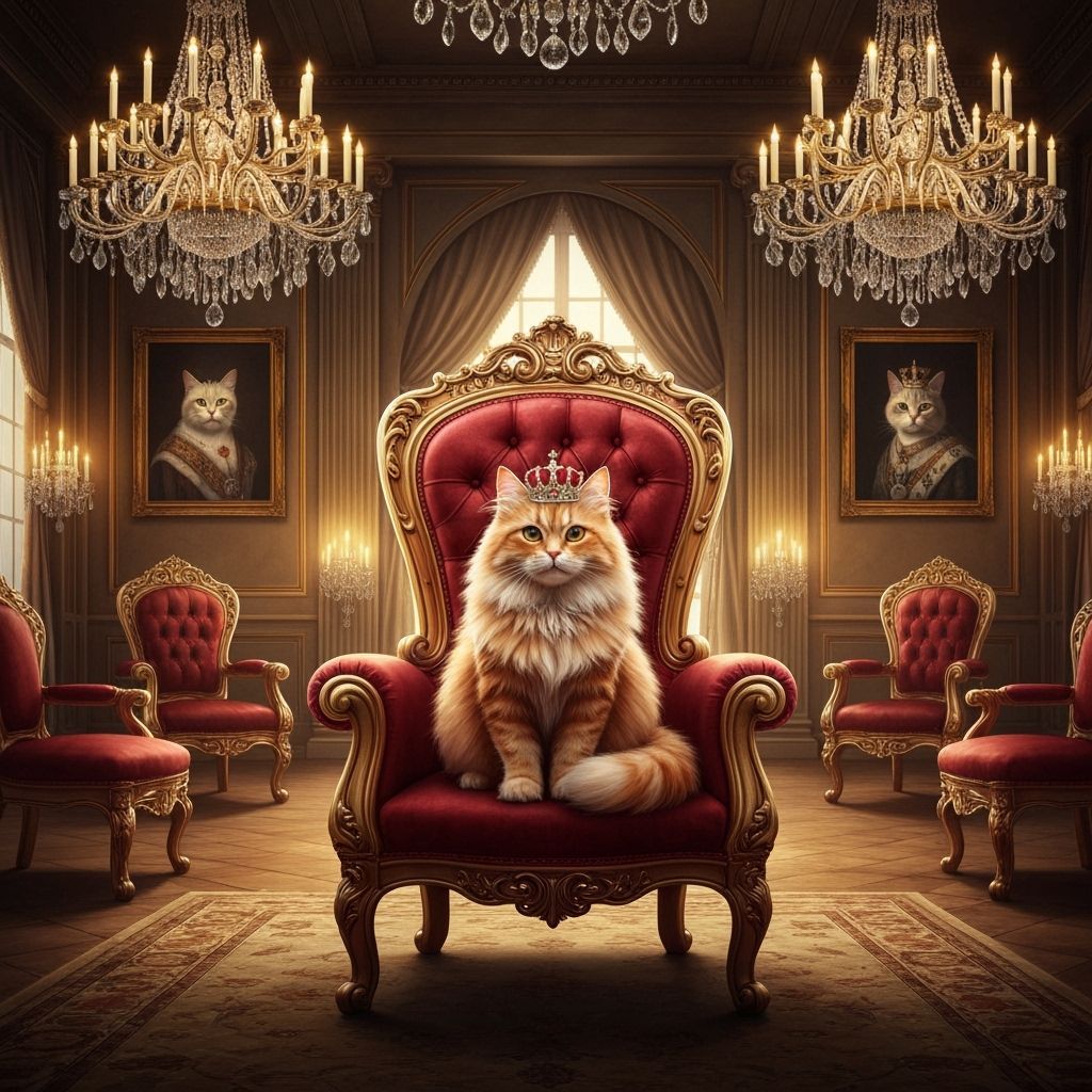 Regal Ginger Cat on Throne in Palace