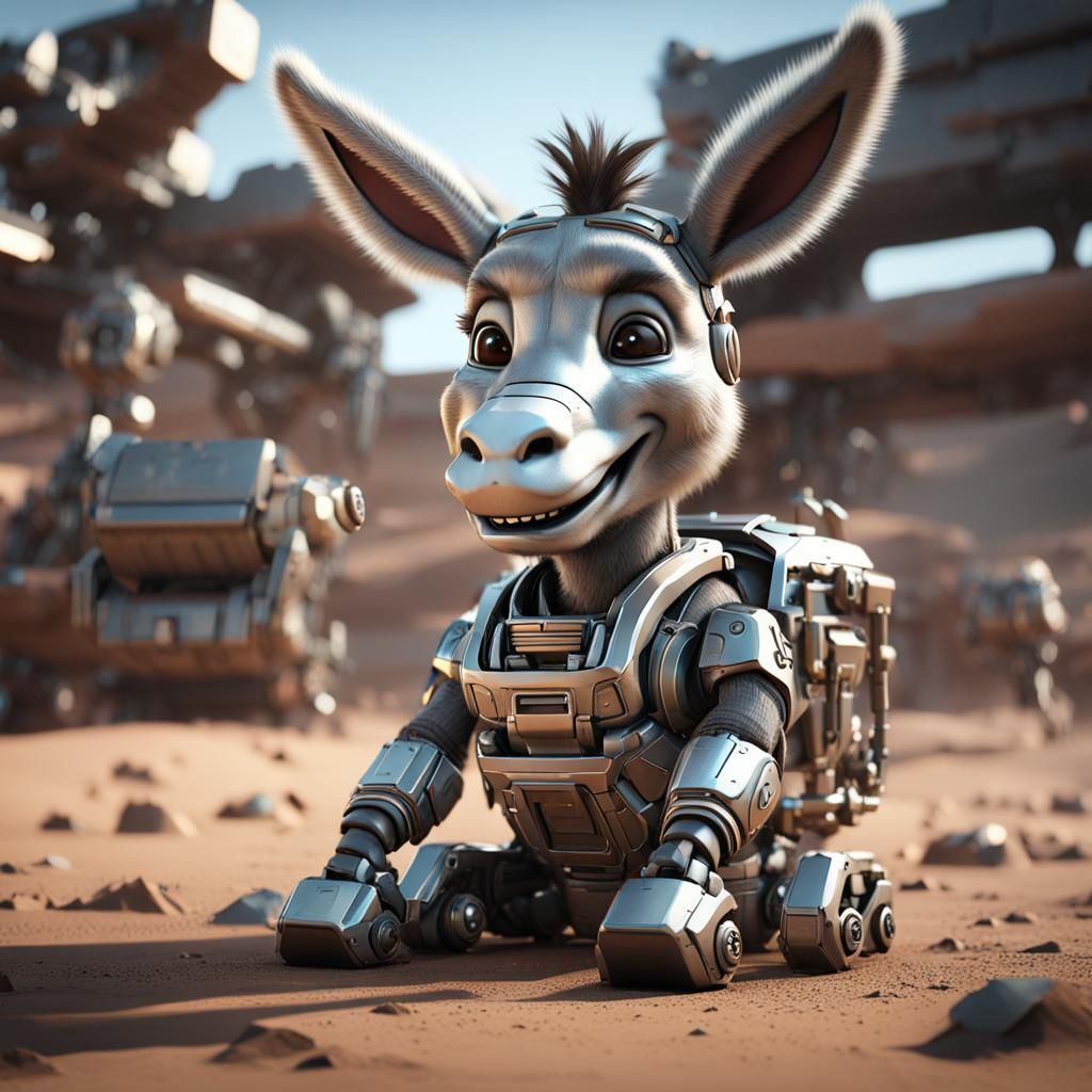Laughing Donkey in Futuristic Sci-Fi Style