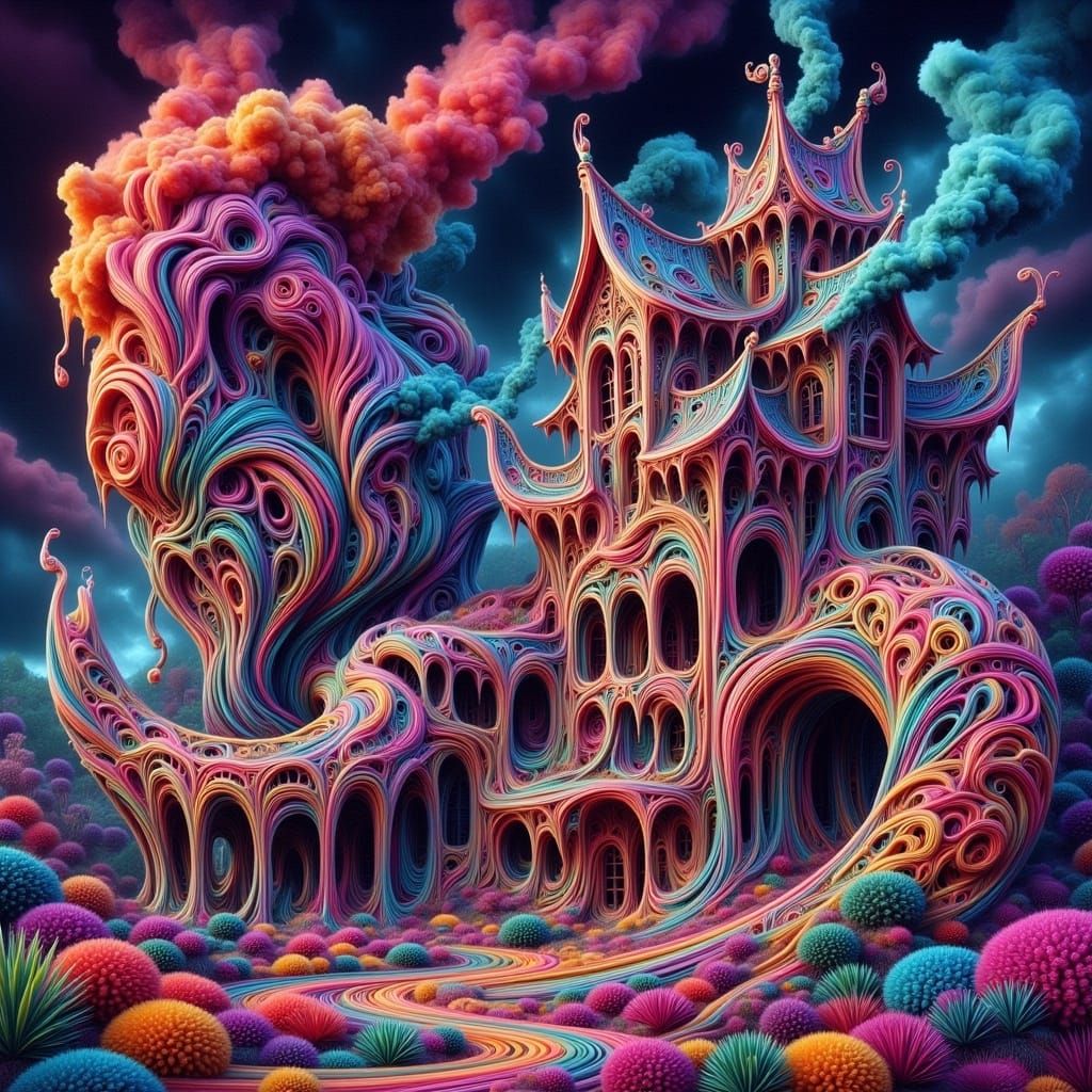 Surreal Panopticon Landscape in Vibrant Psychedelic Style