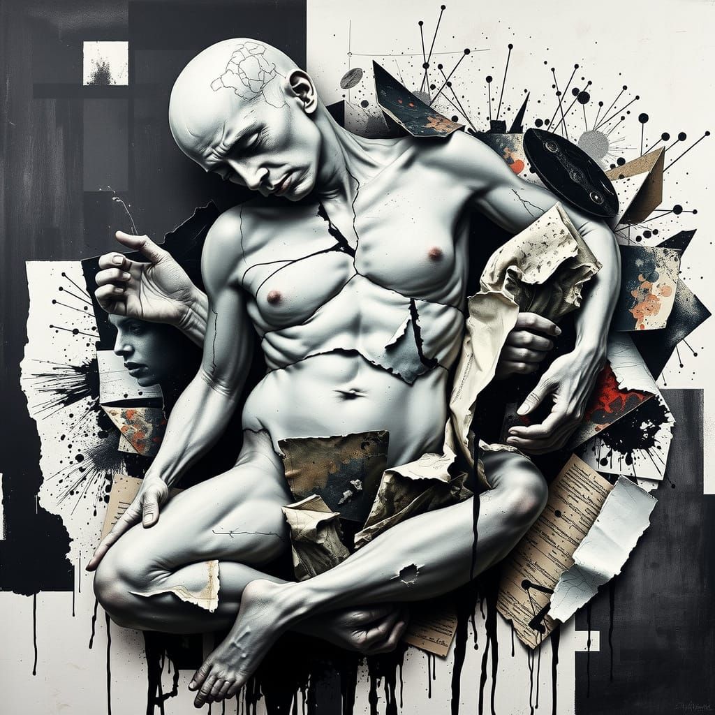 Abstract Human Forms in Dynamic Surrealist Composition