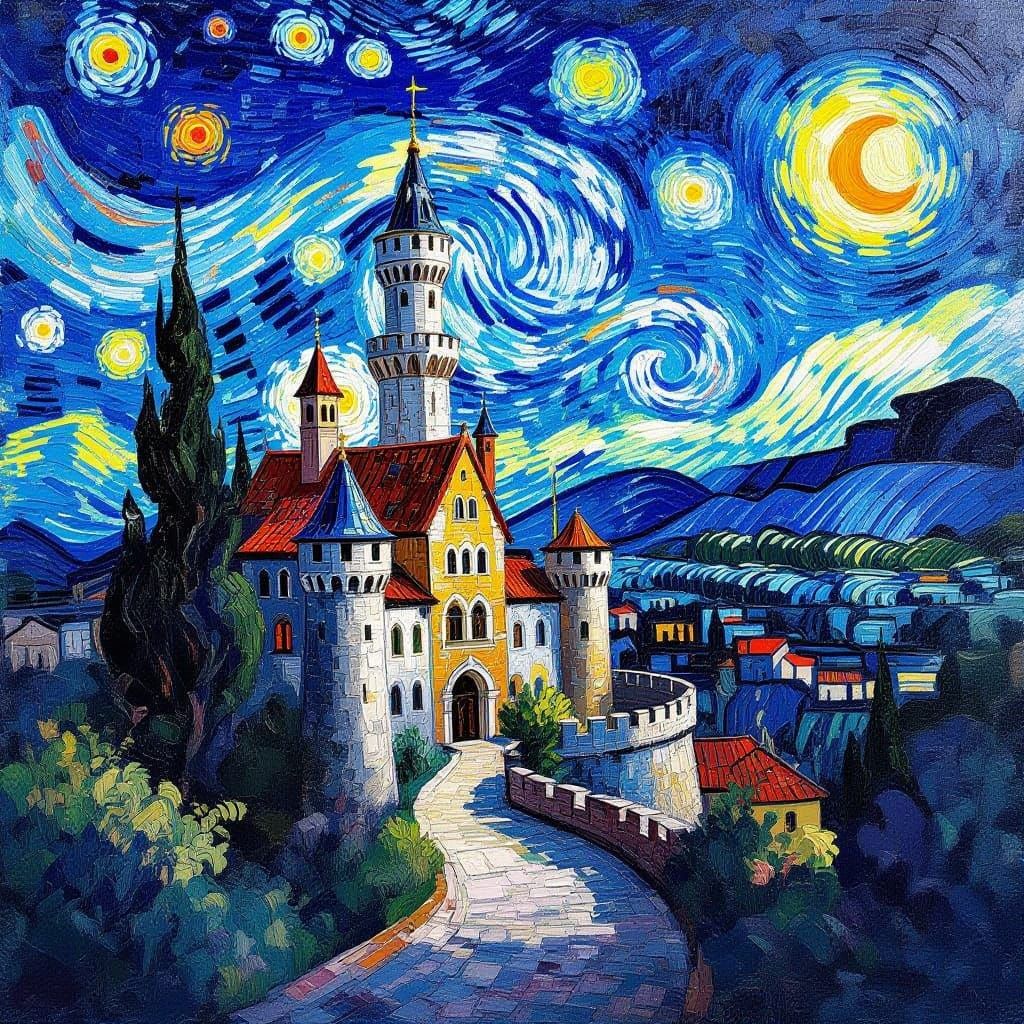 Cosmic Castle Masterpiece in Van Gogh Style